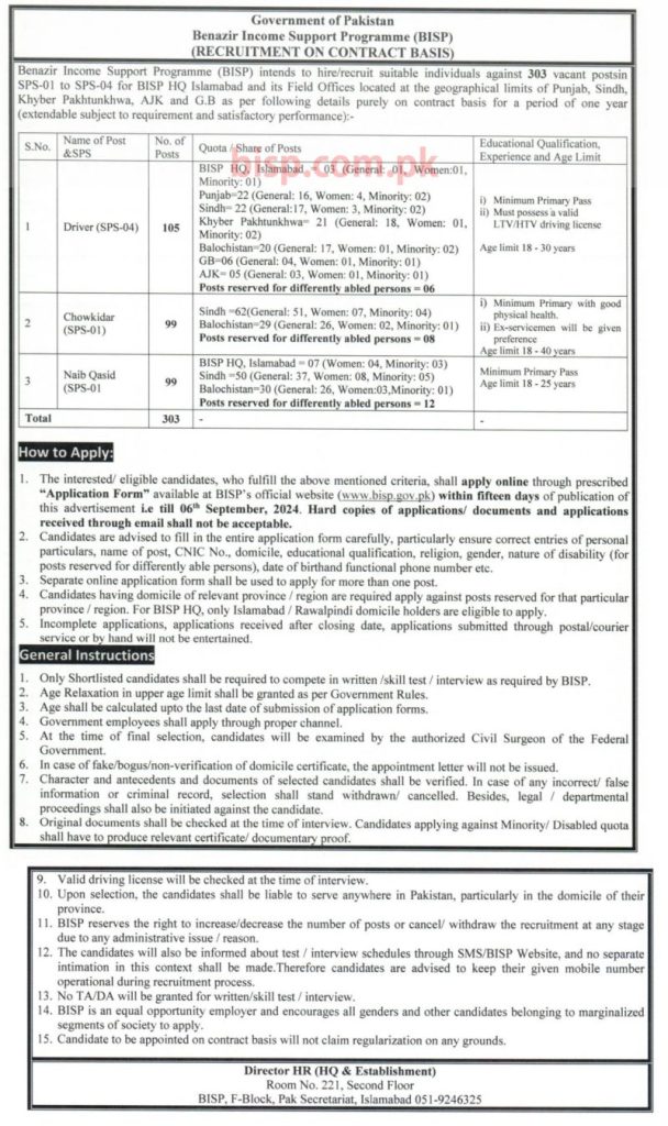 BISP Jobs 2024 for Drivers Advertisement